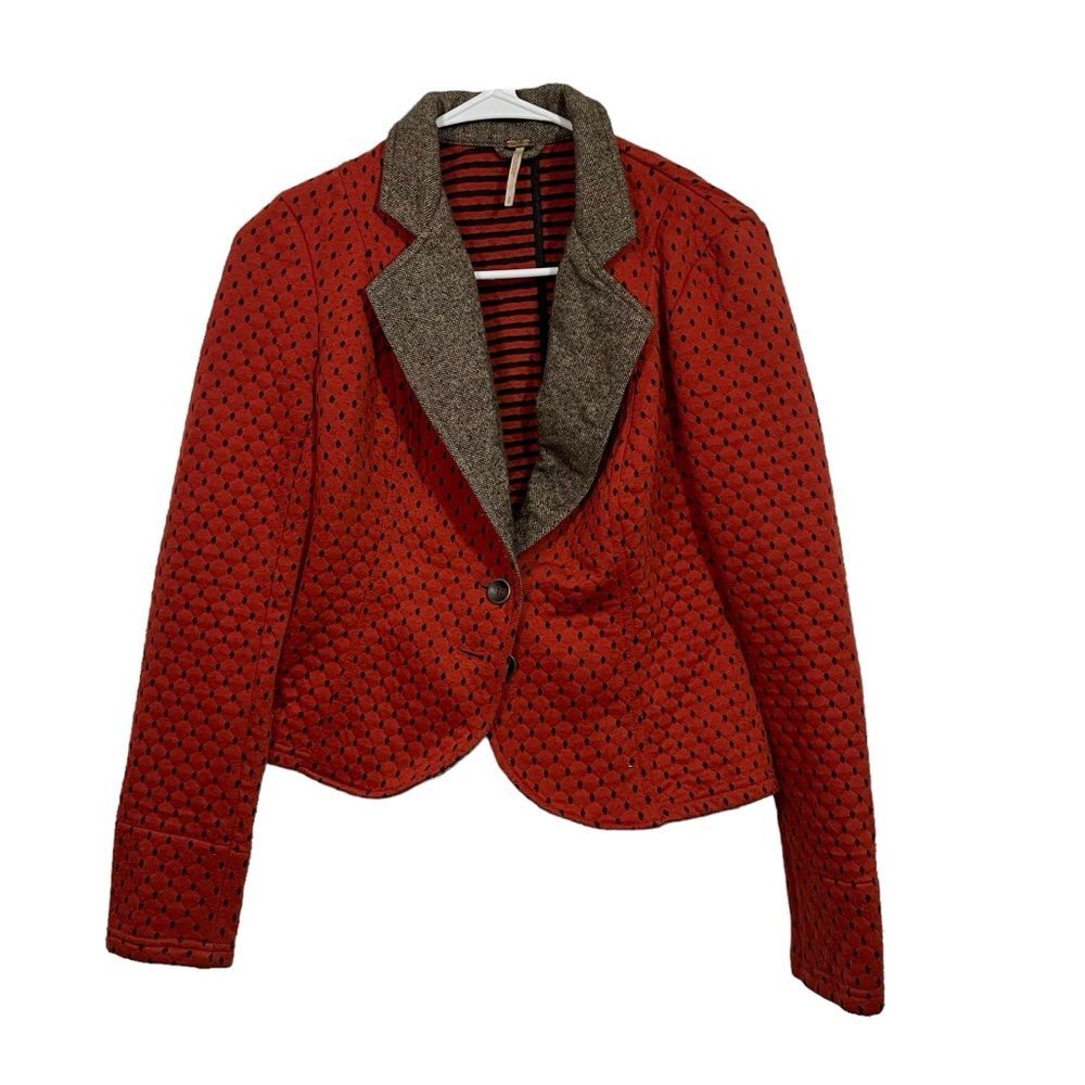 Free People Burnt Orange Patterned Cropped Blazer